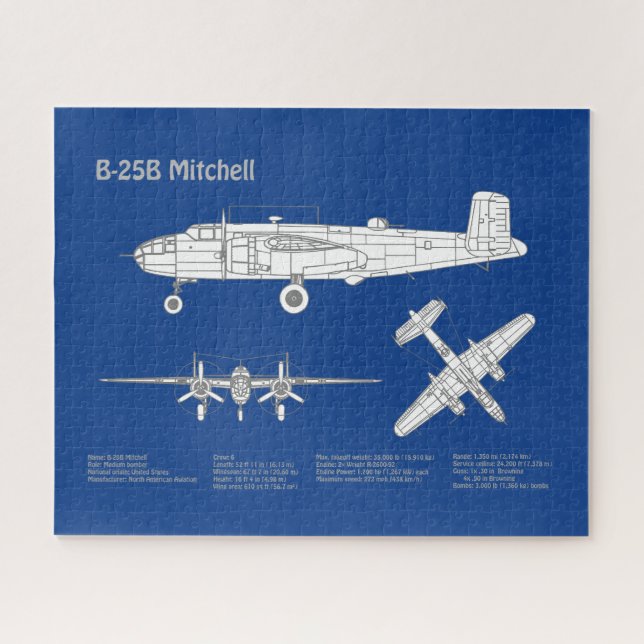 Puzzle B-25B Mitchell Doolittle - Airplane Blueprint ABD (Horizontal)