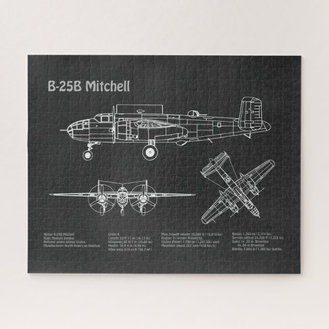 Puzzle B-25B Mitchell Doolittle - Airplane Blueprint PD (Horizontal)