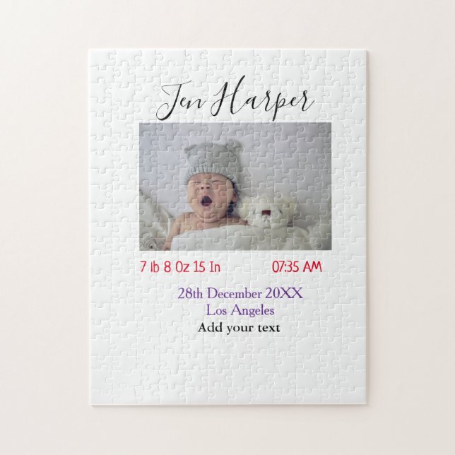 Puzzle Baby birth stats add name place date keepsake memo (Vertical)
