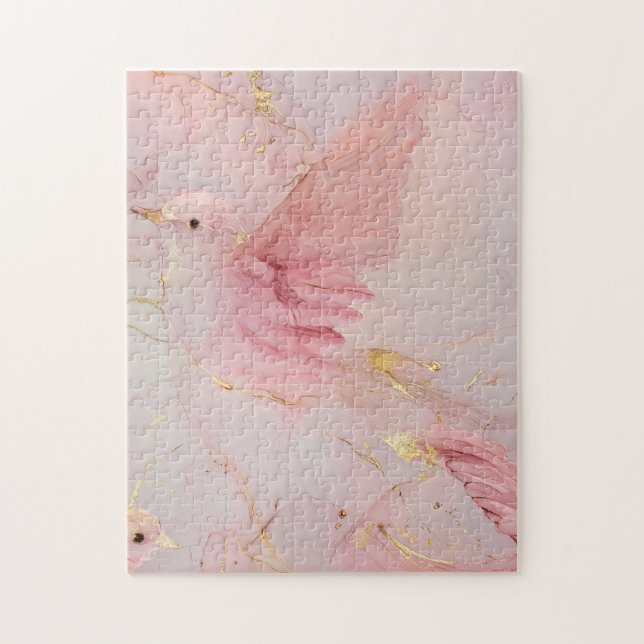 Puzzle Baby Shower Gold Rubor Pink Birds (Vertical)