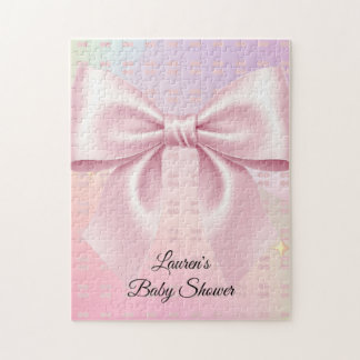 Puzzle Baby Shower Minimalista con Lazo Rosa