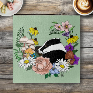 Puzzle Badger Wild Flowers Mushrooms Green