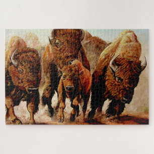 Puzzle Baffalo de carga/bisonte con el becerro, toro 1014