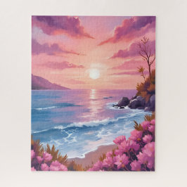 Puzzle Bahía de la Playa Rosada | Océano Atardecer Rosa A