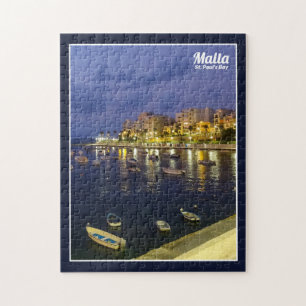 Puzzle Bahía de San Pablo de Malta por la noche Isla del