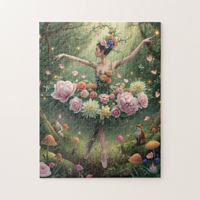 Puzzle Bailarina de Bosque Floral de Rosas (Vertical)