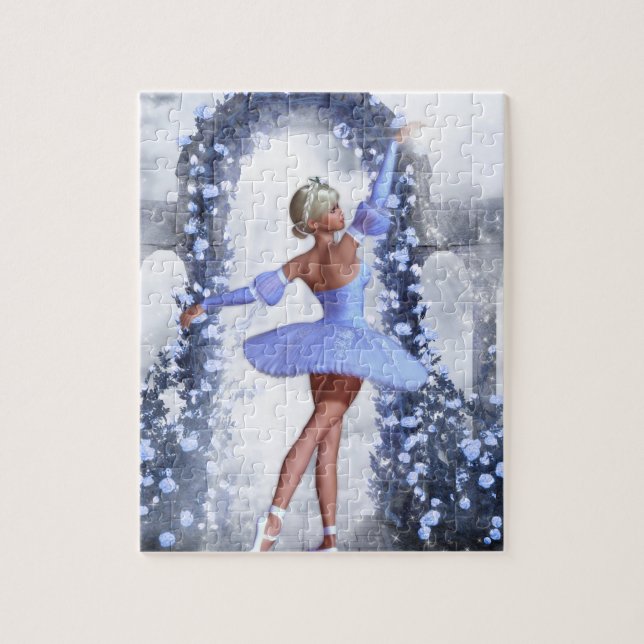 Puzzle Bailarina de fantasía azul y blanco con flores de  (Vertical)
