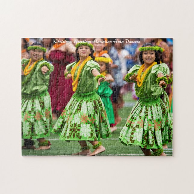 Puzzle Bailarines hula hawaianos. Saludos de Navidad (Horizontal)