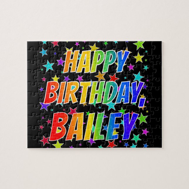 Puzzle "BAILEY" Nombre, Diversión "FELIZ CUMPLEAÑOS" (Horizontal)