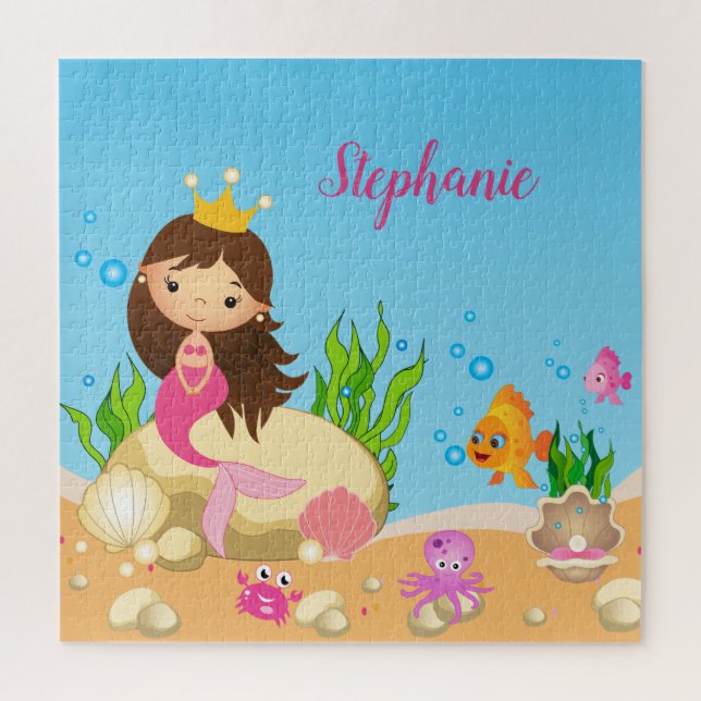 Puzzle Bajo el nombre personalizado Sea Cute Brunette Mer (Vertical)