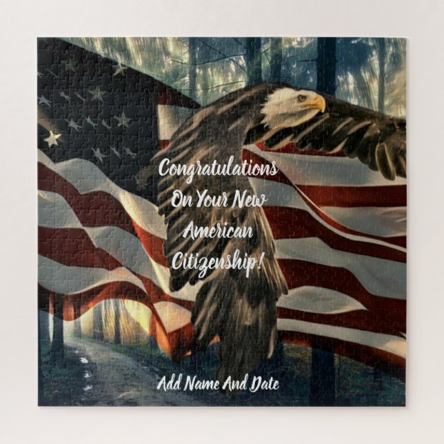 Puzzle Bald Eagle Bandera Estadounidense Nueva Ciudadanía (Vertical)