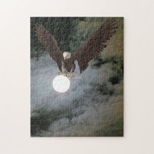 Puzzle Bald Eagle Full Moon Night Sky Fantasy Art