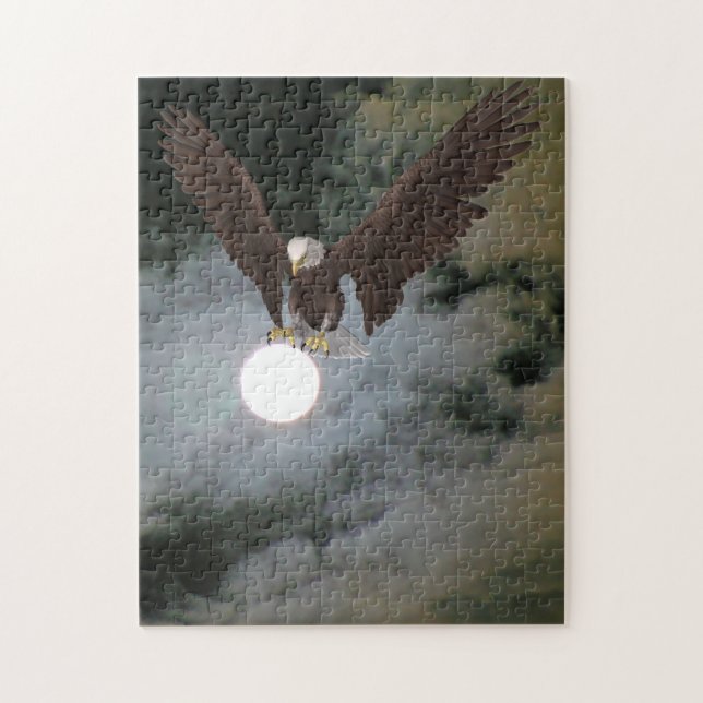 Puzzle Bald Eagle Full Moon Night Sky Fantasy Art (Vertical)