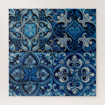 Puzzle Baldosas de mosaico azul marino. Resumen de patrón<br><div class="desc">Lápiz de mosaico de mosaico de la marina azul Puzzle. Resumen de azulejo de cerámica floral al estilo español o marroquí.</div>