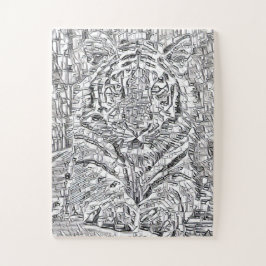 Puzzle Baldosas de mosaico tigre en blanco y negro