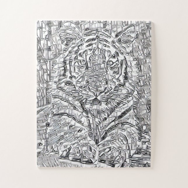 Puzzle Baldosas de mosaico tigre en blanco y negro (Vertical)