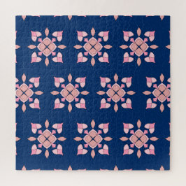 Puzzle Baldosas florales geométricas de color rosa y azul