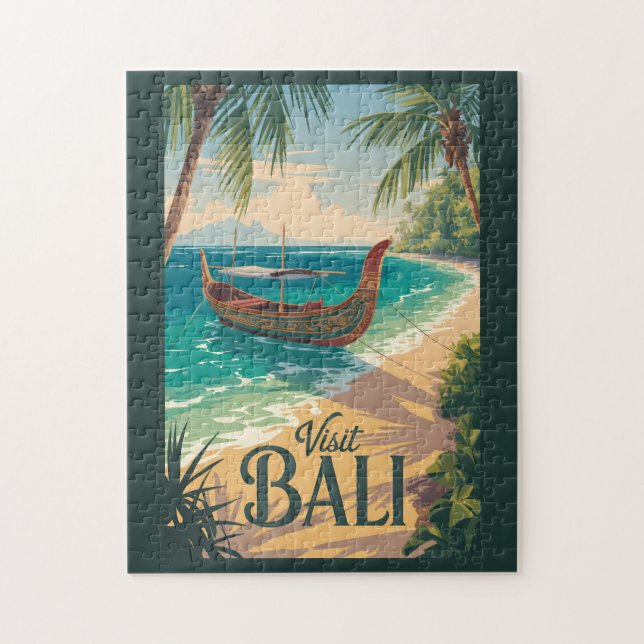 Puzzle Bali Indonesia Illustration Travel Art Vintage (Vertical)