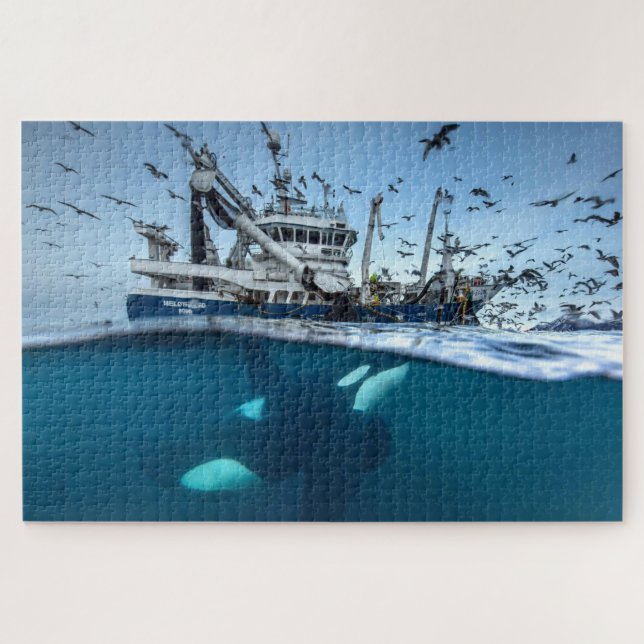 Puzzle Ballena asesina Orca Barco de pesca comercial Océa (Horizontal)