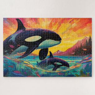 Puzzle 🐙 ballena de un tiempo: Madre orca y ternera