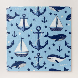 Puzzle Ballenas Náuticas Anclas Patrón de Barcos de Vela