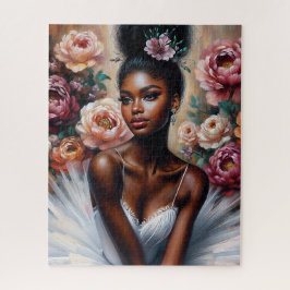 Puzzle Ballerina Negra En Tutu Blanco Con Arte De Peonies