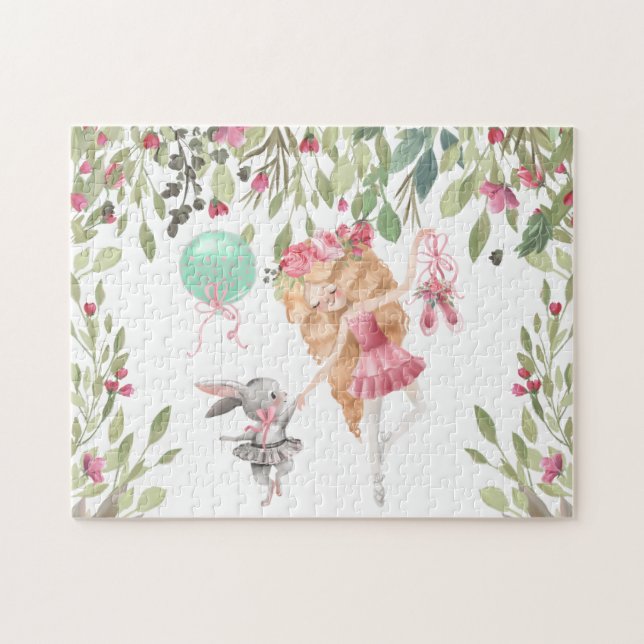 Puzzle Ballerina rosa Bunny Flores Ballet Zapatos (Horizontal)