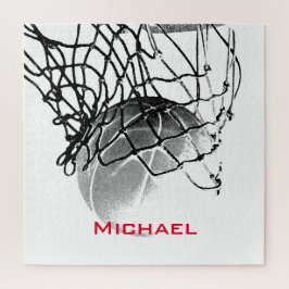 Puzzle Baloncesto blanco y negro agrega tu nombre