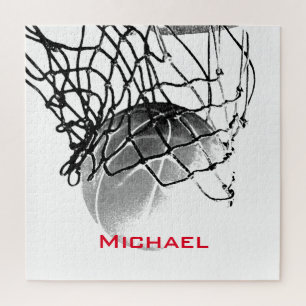 Puzzle Baloncesto blanco y negro agrega tu nombre