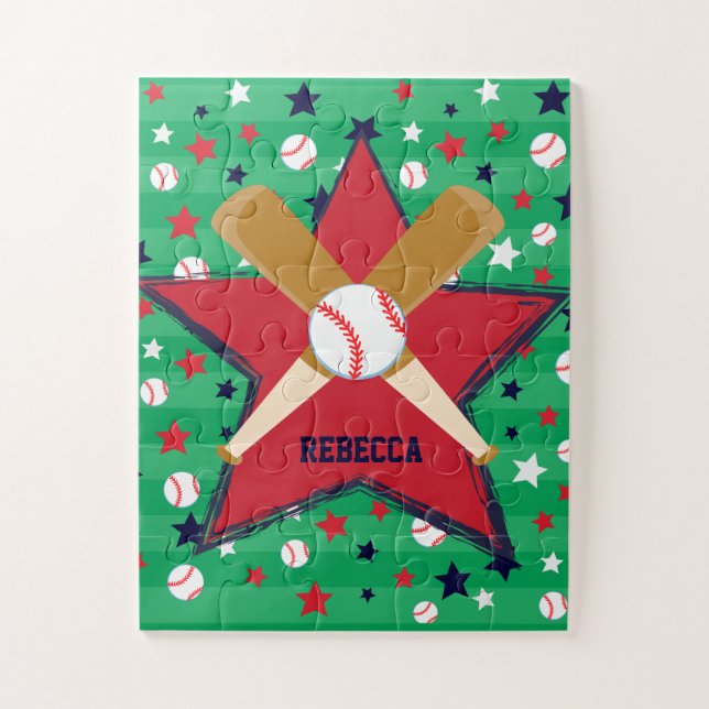 Puzzle Baloncesto y estrellas de Básbol personalizados (Vertical)