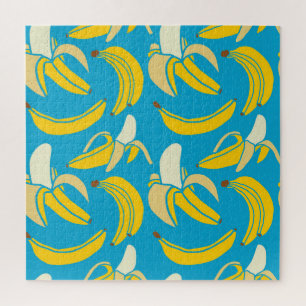 Puzzle Bananas amarillas, patrón de fondo azul
