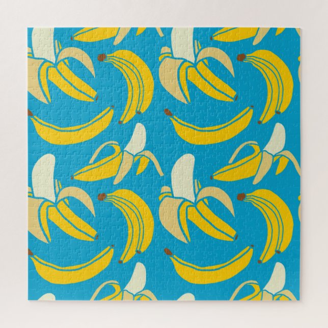 Puzzle Bananas amarillas, patrón de fondo azul (Vertical)