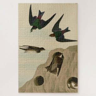 Puzzle Banca, golondrinas violetas verdes, aves auduónica