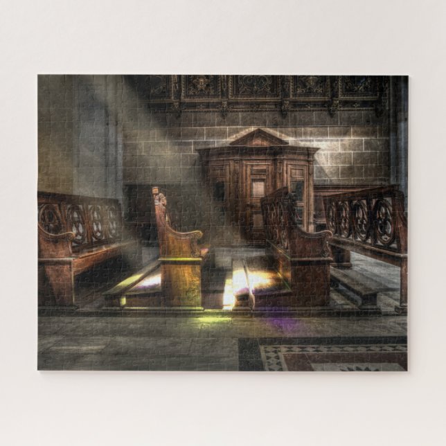 Puzzle Banco de iglesia de madera viejo con el Kneeler (Horizontal)