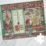 Puzzle Banda Instrumental Tienda de música acuarela<br><div class="desc">Busted Bugles Instrument Music Shop Storefront rompecabezas - Esta original obra de arte cuenta con una linda tienda de música llena de instrumentos de latón, guitarras y vigilada por dos estatuas de jazzy fox. Inspirado por las tiendas de la ciudad antigua, este rompecabezas es una pintura acuarela creada para la...</div>