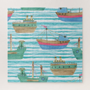 Puzzle Bandas De Barco: Patrón De Pintura De Acuarela.