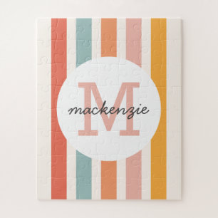 Puzzle Bandas retro-coloreadas monogramadas personalizada