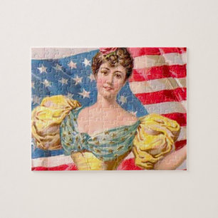Puzzle Bandera Americana Dama Libertad Independencia
