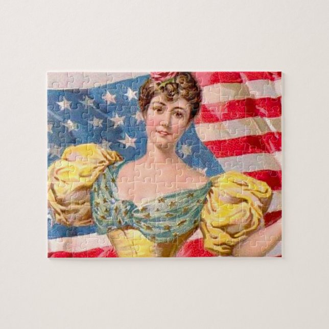 Puzzle Bandera Americana Dama Libertad Independencia (Horizontal)
