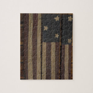 Puzzle Bandera americana de madera primitiva