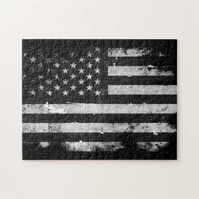 Puzzle Bandera americana del Grunge blanco y negro (Horizontal)