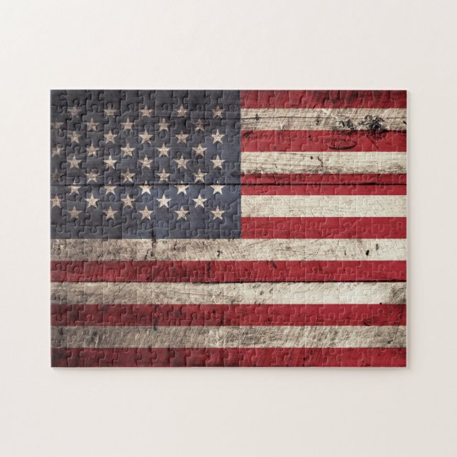 Puzzle Bandera americana en grano de madera viejo (Horizontal)