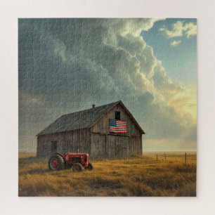 Puzzle Bandera Americana en un granero de granja