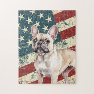 Puzzle Bandera Americana Grunge Fawn Tan Bulldog Francés