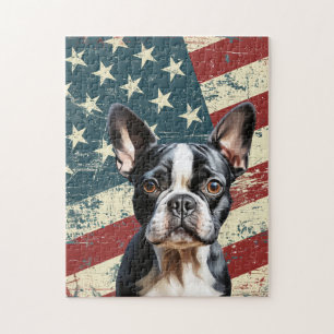 Puzzle Bandera Americana Grunge Perro Boston Terrier