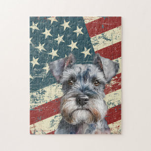 Puzzle Bandera Americana Grunge Perro Schnauzer Miniatura