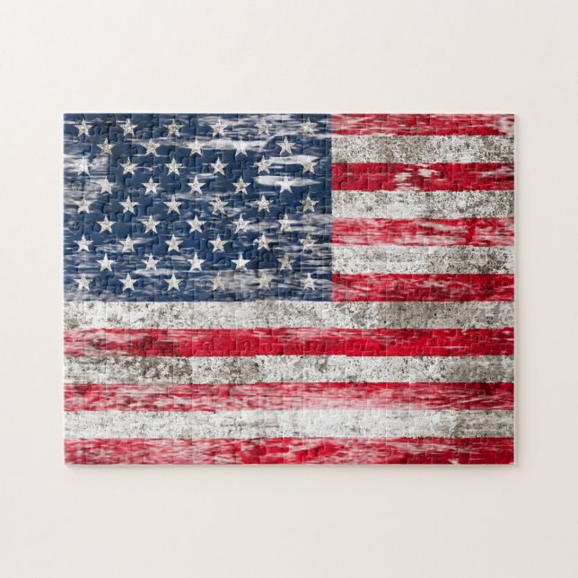 Puzzle Bandera americana rascada y llevada (Horizontal)