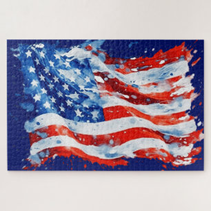 Puzzle Bandera Americana USA Acuarela 4 de Julio