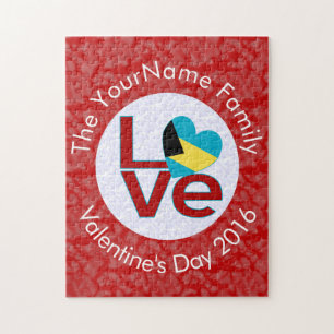 Puzzle Bandera bahamiana letras rojas LOVE Blanco sobre R