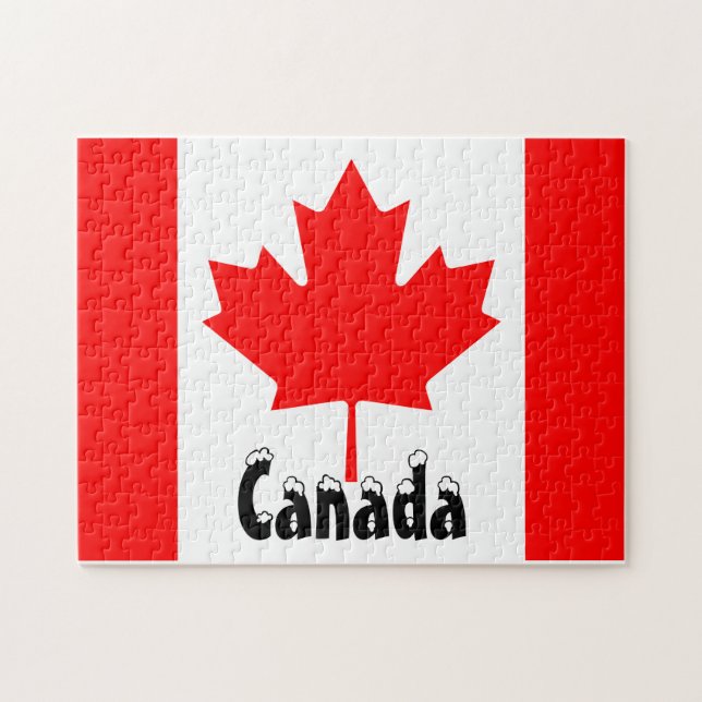 Puzzle Bandera canadiense colores rojo blanco hoja de arc (Horizontal)